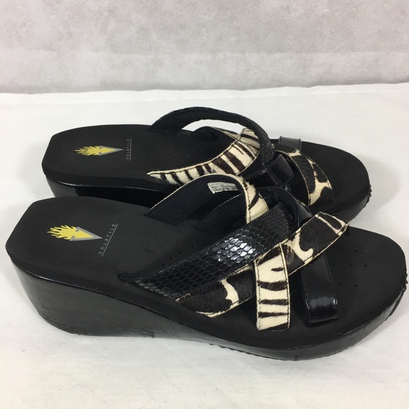 Volatile Wedge Slide Sandals Leather Animal Print